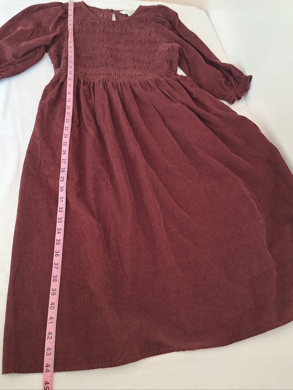 NWOT M&S Smocked Bodice Long Sleeve Midi Dress in Burgundy - Picture 4 of 10